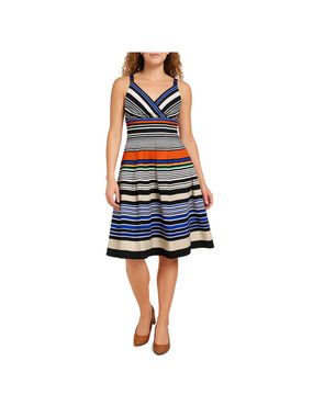 Calvin Klein Multicolor Striped Fit & Flare Pleated Sundress Cotton Stretch Midi